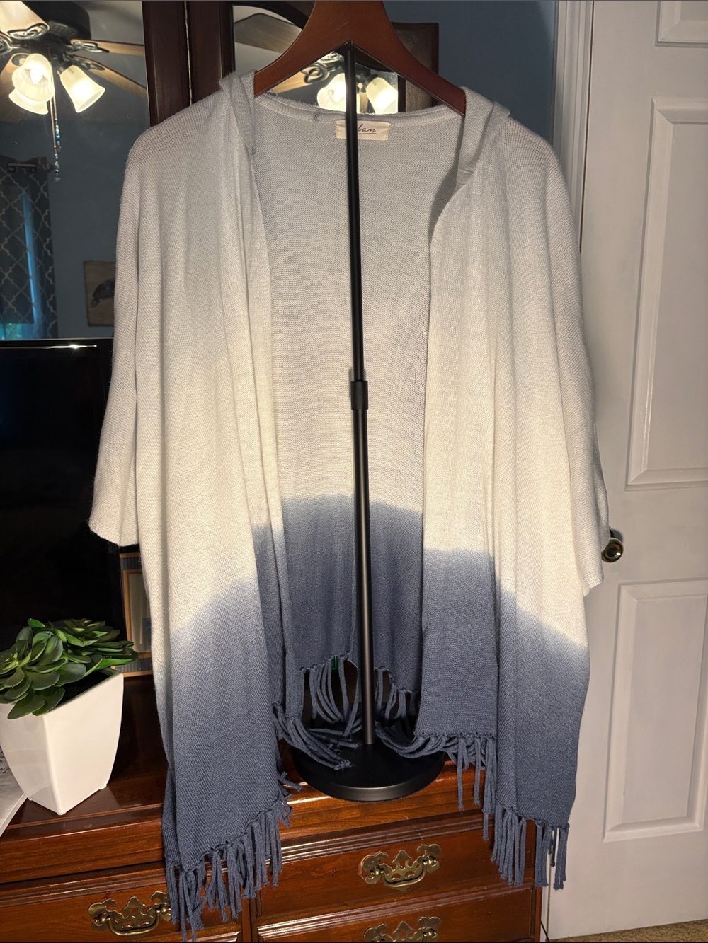 Light Gray to Navy Ombre Hooded Wrap Brand: Elan